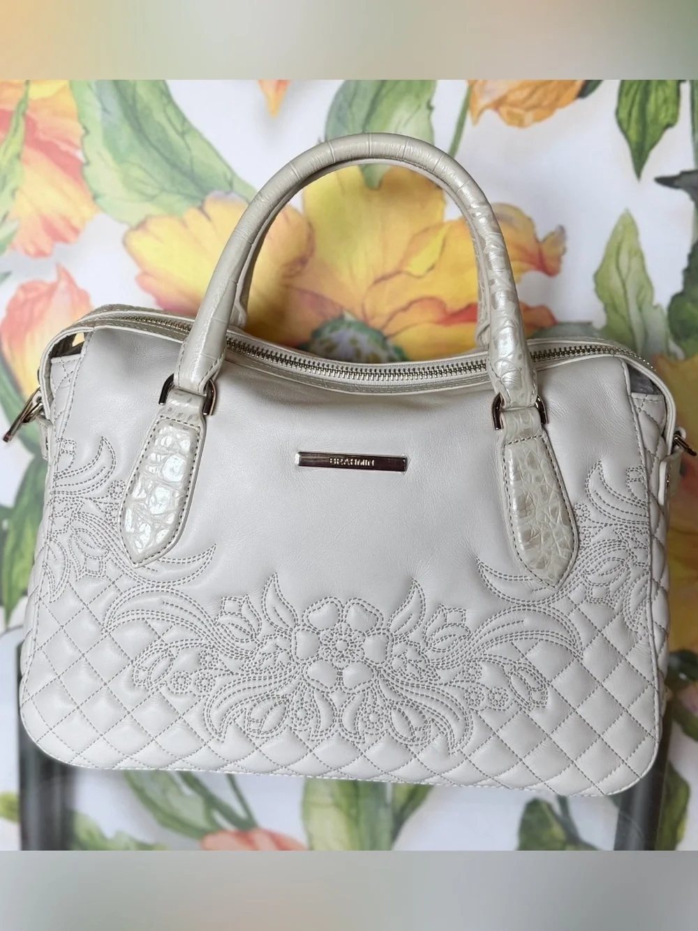Brahmin Micaela Sea Salt White Kew Genuine Leather Handbag NWT ONE OF A KIND